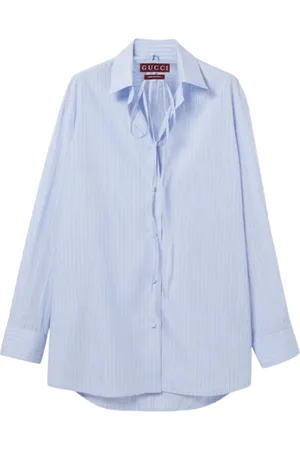 Gucci Blouses & Shirts, Dames, Blauw, S, Katoen, Gestreept korenbloemblauw katoenen overhemd