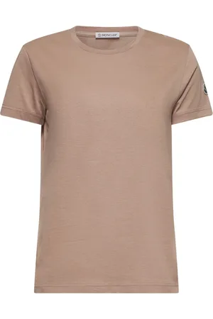 Moncler Tops, Dames, Roze, L, Katoen, Roze T-shirts en Polos met Logo Patch