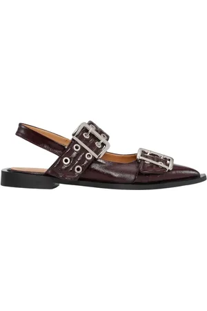 Ganni Schoenen, Dames, Rood, 38 EU, Polyester, Gesp Ballerina Bourgondië Naplack