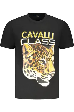 Roberto Cavalli Tops, Heren, Zwart, 2Xl, Katoen, T-shirt met logo print