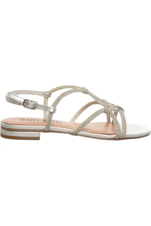 Bibi Lou Schoenen, Dames, Grijs, 38 EU, Leer, Zilveren Juweel Platte Sandaal