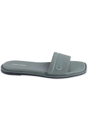 Calvin Klein Schoenen, Dames, Groen, 36 EU, Polyester, Groene Slide Sandalen Chic Uiterlijk