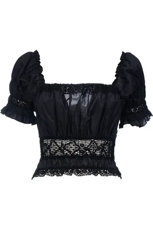 ERMANNO SCERVINO Blouses & Shirts, Dames, Zwart, M, Katoen, Luminous Kant Top door Ermanno Firenze
