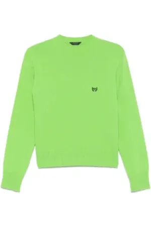 Balenciaga Truien, Dames, Groen, S, Wol, Neon Groene Geborduurde Trui