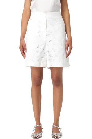 HUGO BOSS Korte broeken, Dames, Wit, S, Katoen, Bloemen Kant Shorts voor Vrouwen