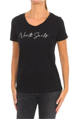 North Sails Tops, Dames, Zwart, XL, Katoen, T-shirt met korte mouwen en geribbelde hals