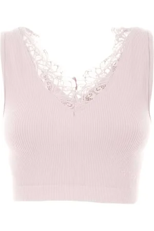 Guess Tops, Dames, Roze, S, Katoen, Kanten naadloze top met V-hals