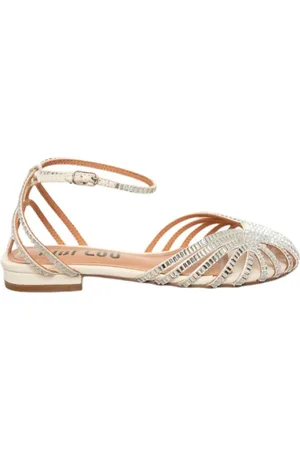 Bibi Lou Schoenen, Dames, Wit, 38 EU, Leer, Witte Juweel Platte Sandaal