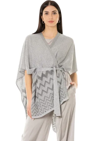 D.EXTERIOR Jassen, Dames, Grijs, S, Polyester, Luxe degradè poncho met afneembare riem