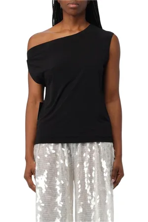 Norma Kamali Tops, Dames, Zwart, S, Zwarte One Shoulder Top Korte Mouw