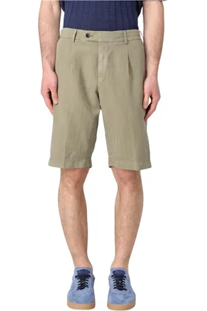 PT Torino Korte broeken, Heren, Groen, M, Linnen, Elegante Groene Geplooide Zomer Shorts