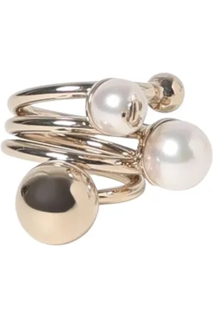 Jimmy Choo Accessoires, Dames, Bruin, S, Gouden en Witte Parelring