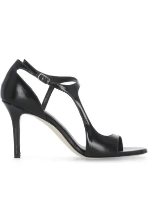 The Seller Schoenen, Dames, Zwart, 37 EU, Zwarte leren sandalen met enkelband