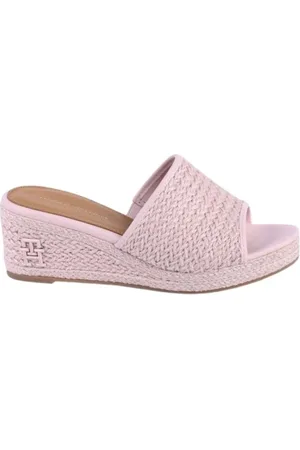 Tommy Hilfiger Schoenen, Dames, Roze, 39 EU, Linnen, Roze Linnen Sleehakken