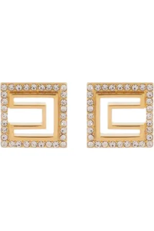 Elisabetta Franchi Accessoires, Dames, Geel, ONE Size, Gouden vierkante oorbellen met strass