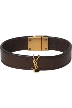 Saint Laurent Accessoires, Dames, Bruin, M, Leer, Bruin Leren Armband Gouden Sluiting