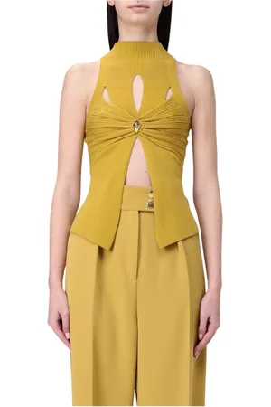 Elisabetta Franchi Tops, Dames, Geel, M, Zwart Gebreide Mouwloze Top