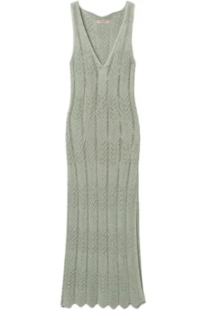 Twin-Set Kleedjes, Dames, Groen, M, Polyester, Groene Lurex Jurk met V-Hals