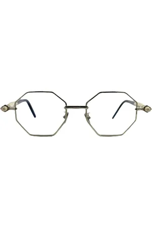 KUBORAUM Accessoires, unisex, Grijs, ONE Size, Zeshoekige Metalen en Acetaat Zonnebril