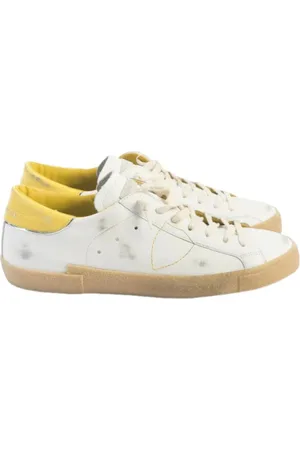 Philippe model Schoenen, Dames, Wit, 40 EU, Leer, Witte en gele leren sneakers