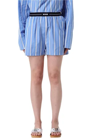 Msgm Korte broeken, Dames, Blauw, S, Hoge Taille Geplooide Shorts in Blauw