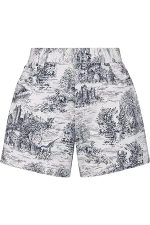 Dior Korte broeken, Dames, Blauw, 4Xs, Katoen, Blauwe Toile de Jouy Print Shorts