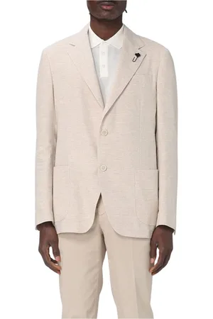 LARDINI Jassen, Heren, , XL, Leer, Ivory Linen Blazer Jacket