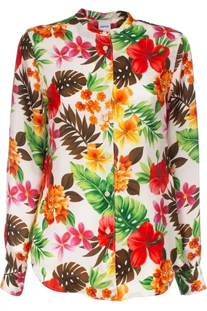 Aspesi Blouses & Shirts, Dames, Veelkleurig, M, Bloemen zijden overhemd lange mouw knoop