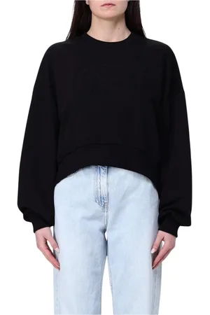 Elisabetta Franchi Sweatshirts & Hoodies, Dames, Zwart, S, Katoen, Geborduurde Logo Pullover Sweatshirt
