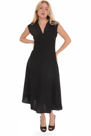 pennyblack Kleedjes, Dames, Zwart, XL, Linnen, Wijdvallende V-hals Midi Jurk