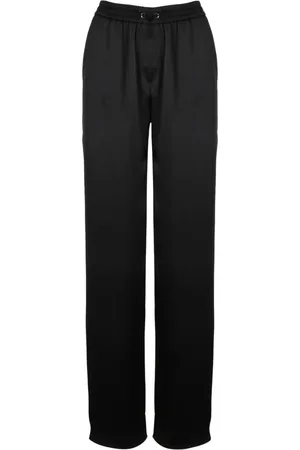 HERNO Broeken, Dames, Zwart, M, Satijn, Wijde pijp satijnen broek met trekkoord