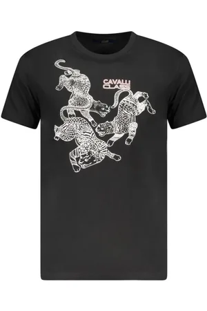 Roberto Cavalli Tops, Heren, Zwart, XL, Katoen, Zwarte Katoenen Crew Neck T-Shirt