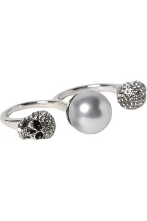 Alexander McQueen Accessoires, Dames, Grijs, L, Parel Skull Ring
