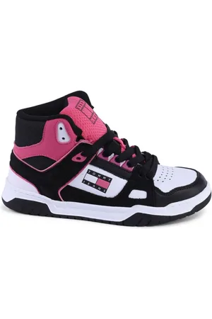 Tommy Hilfiger Schoenen, Dames, Zwart, 37 EU, Leer, Zwarte Leren High Top Casual Sneakers