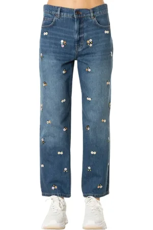 Max Mara Jeans, Dames, Blauw, M, Katoen, Geborduurde enkel jeans in medium indigo