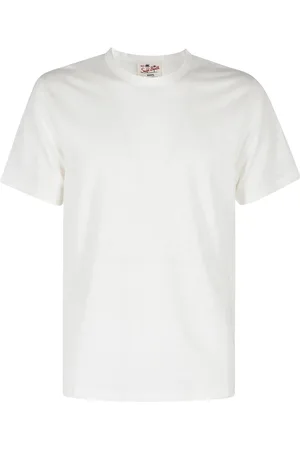 MC2 SAINT BARTH Tops, Heren, Wit, L, Linnen, Wit linnen T-shirt met geborduurd logo