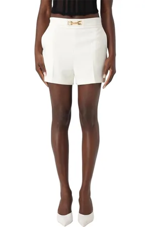 Elisabetta Franchi Korte broeken, Dames, , XL, Citroen Tailored Shorts Gouden Gesp