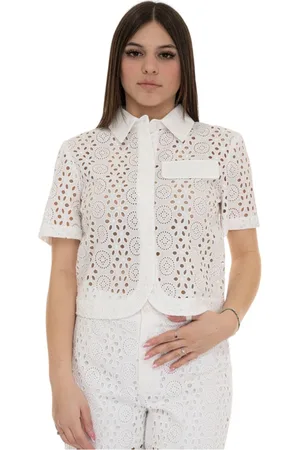 Liu Jo Blouses & Shirts, Dames, Wit, L, Katoen, Korte Katoenen Overhemd met Knoopsluiting