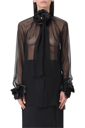 Dolce & Gabbana Blouses & Shirts, Dames, Zwart, S, Elegante Zijden Blouse met Bloemen