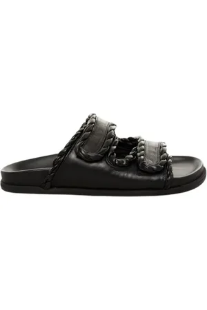 Elena Iachi Schoenen, Dames, Zwart, 41 EU, Leer, Zwarte leren sandaal slides