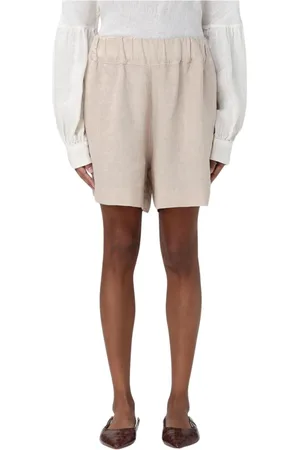 120% Lino Korte broeken, Dames, , L, Linnen, Zand Linnen Shorts Met Relaxte Pasvorm