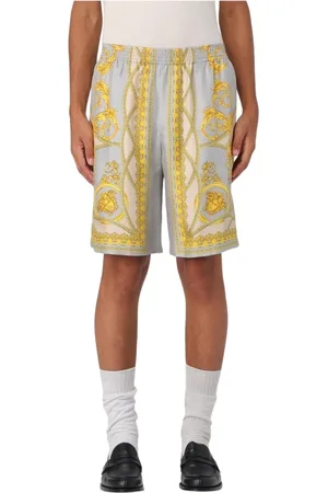 VERSACE Korte broeken, Heren, Geel, M, Barok Print Zijden Shorts