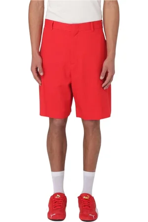Msgm Korte broeken, Heren, Rood, M, Leer, Rode Ferrari Future Cat Stijlvolle Shorts