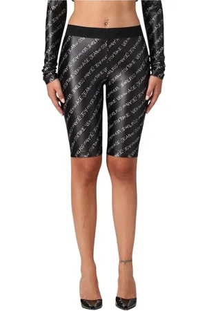 VERSACE Korte broeken, Dames, Zwart, XS, Elegante Logo Shorts voor Vrouwen