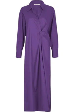MARE DI LATTE Kleedjes, Dames, Blauw, M, Katoen, Ultra Violet Lange Katoenen Overhemdjurk