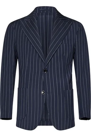 MICHAEL COAL Jassen, Heren, Blauw, L, Wol, Blauw Gestreept Jas Peak Revers