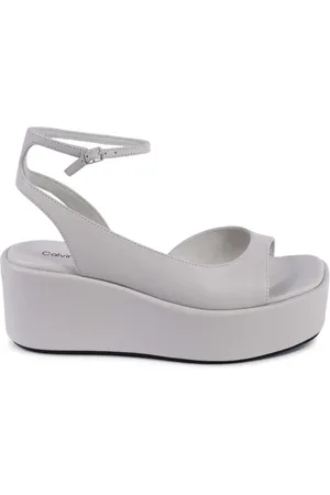 Calvin Klein Schoenen, Dames, , 39 EU, Leer, Leren Plateau Sleehak Sandalen