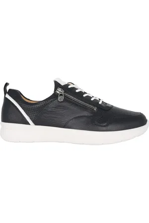 Ganter Schoenen, Dames, Zwart, 38 EU, Leer, Zwarte leren brede sneakers voor vrouwen