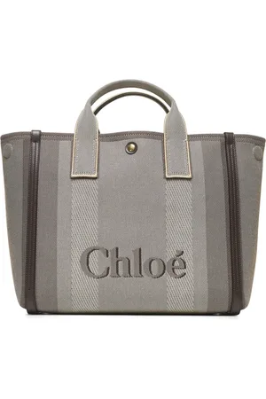 Chloé Tassen, Dames, Grijs, ONE Size, Katoen, Bruine Gestreepte Canvas Schoudertas