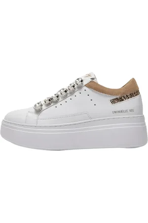 Emanuélle vee Schoenen, Dames, Wit, 41 EU, Pailletten, Witte Glam Sneakers met Stenen en Pailletten